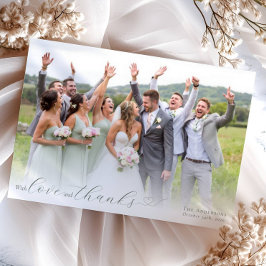 書エレガント道Sage Greenハートの結婚写真 サンキューカード