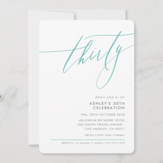 書エレガント30ミニマル番パーティーミント 招待状 (正面)