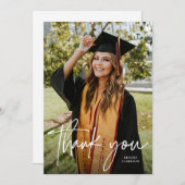 書カジュアルモダン字の台本写真の卒業 サンキューカード (正面/裏面)