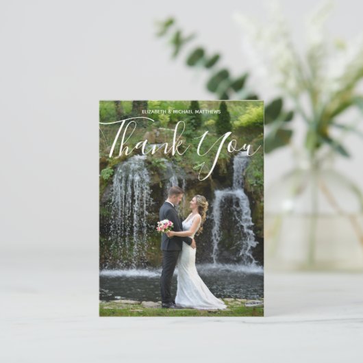 書カスタム文字結婚写真感謝していの ポストカード (スタンド正面)