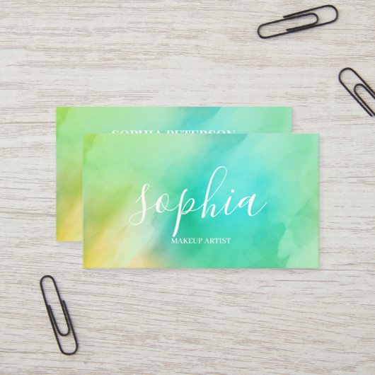 書ガーリーモダン字スクリプト明るい水色 名刺 (正面/裏面インサイチュ)