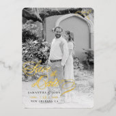 書クラシック跡スクリプトのホイル日付の保存 箔招待状 (正面)