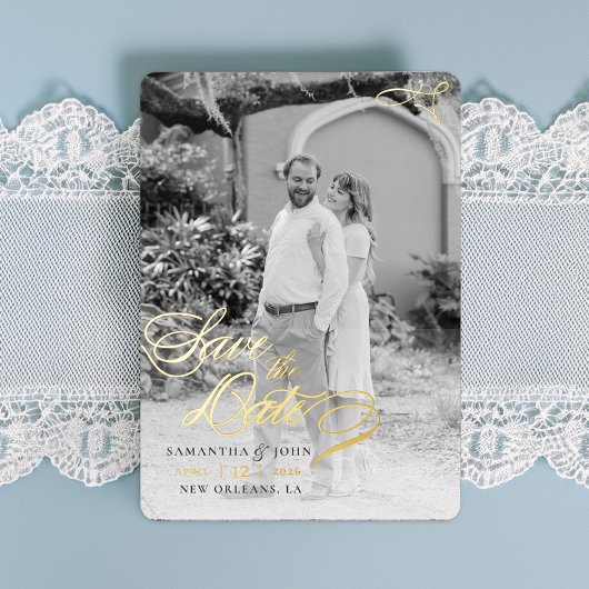 書クラシック跡スクリプトのホイル日付の保存 箔招待状