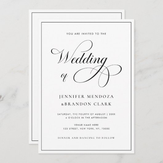 書クラシック道白黒全結婚体 招待状 (正面/裏面)