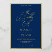 書コンテンポラリー道の海軍と金ゴールド結婚 箔招待状 (正面)