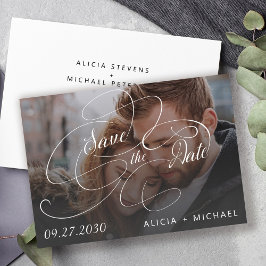 書シンプルエレガント字の台本の写真結婚の セーブザデート