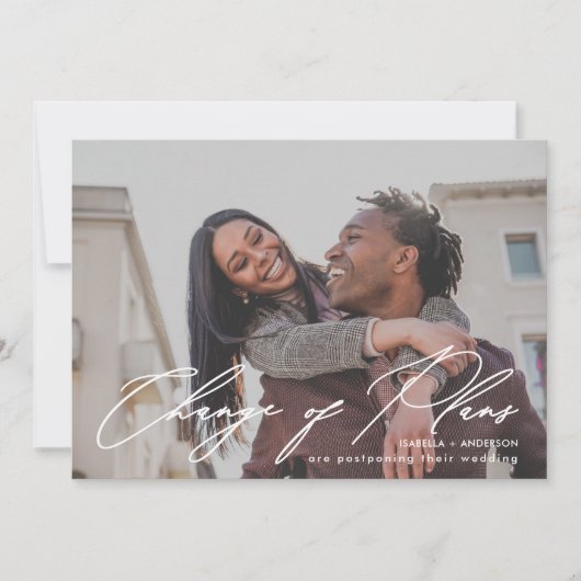 書シンプル道の写真結婚の計画の変更 案内状 (正面)