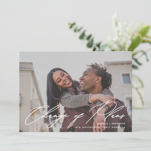 書シンプル道の写真結婚の計画の変更 案内状 (スタンド正面)