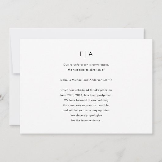 書シンプル道の写真結婚の計画の変更 案内状 (裏面)