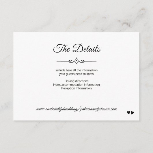 書シンプル道の白黒結婚詳細 エンクロージャーカード (正面)