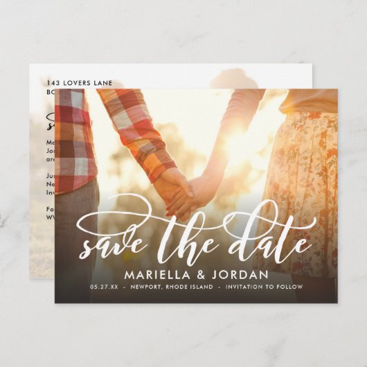 書シンプル道スクリプト全写真の保存日付 案内ポストカード (正面/裏面)