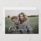 書シンプル道写真の変更延期された日付 招待状 (正面)