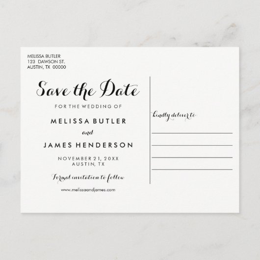 書シンプル道写真結婚式の日付を保存 案内ポストカード (裏面)