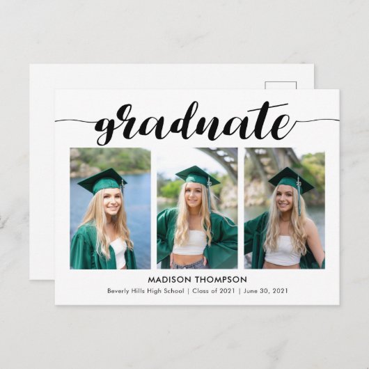 書シンプル道卒業写真発表  案内ポストカード (正面/裏面)