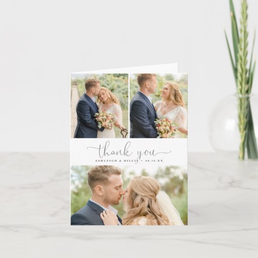 書シンプル3写真コラージュありがとう サンキューカード (正面)