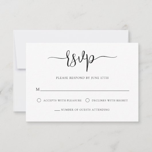 書スタイリッシュモダン道白黒結婚の 出欠カード (正面)