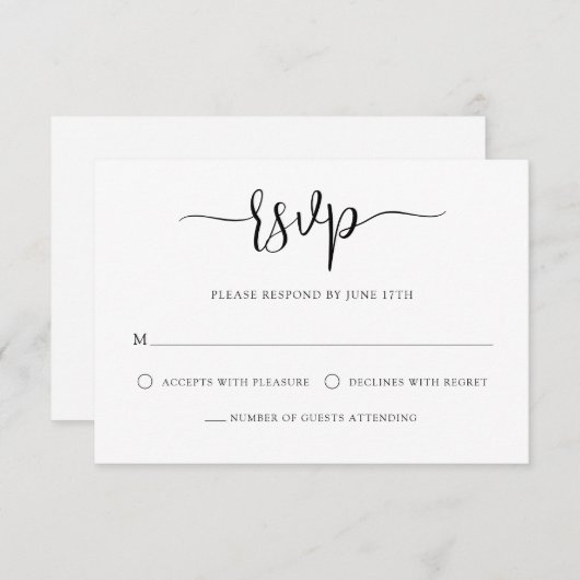 書スタイリッシュモダン道白黒結婚の 出欠カード (正面/裏面)