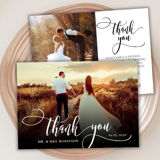 書スタイリッシュ跡2写真結婚サンキューカード サンキューカード
