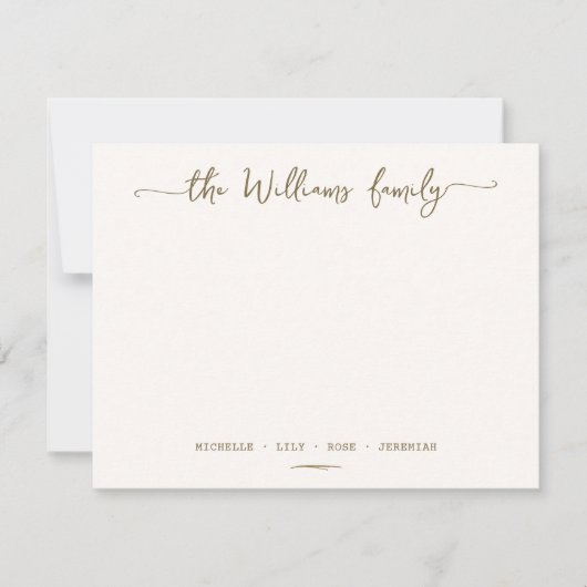 書スタイリッシュ道家名字金ゴールドスクリプト ノートカード (正面)