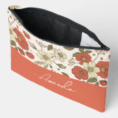 書パーソナライズされたクール花柄ピンク アクセサリーポーチ (見開き)