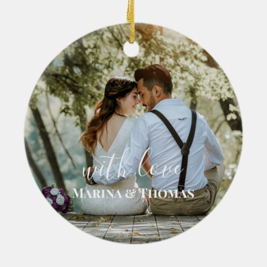 書パーソナライズされた結婚書の写モダン真 セラミックオーナメント (裏面)