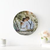 書パーソナライズされた結婚書の写モダン真 ラージ壁時計 (ホーム)