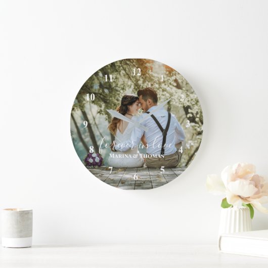 書パーソナライズされた結婚書の写モダン真 ラージ壁時計 (ホーム)