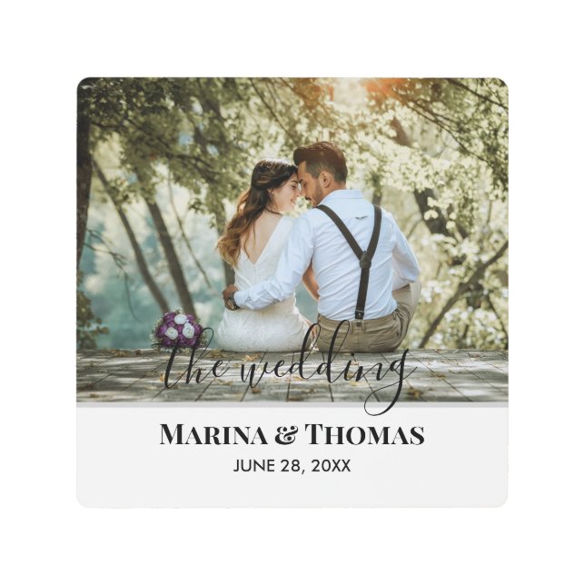 書パーソナライズされた結婚道入りモダン写真 メタルプリント (正面)