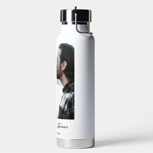 書パーソナライズされた跡のフォトスクリプトの追加 ウォーターボトル (左面)