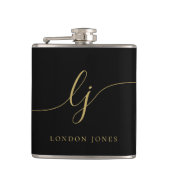 書パーソナライズされた跡ブラック金ゴールドバチェロレッテ フラスク (正面)