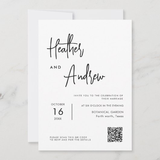 書パーソナライズされた道QRコー結婚ド 招待状 (正面)
