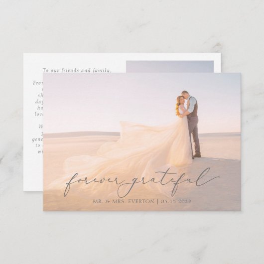 書フェミニンのフルブリード結婚写真 サンキューカード (正面/裏面)