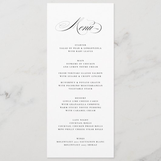 書フォーマルエレガント書ブラックタイ結婚ズ メニュー (正面)