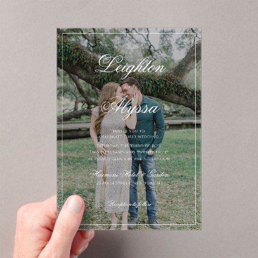 書フォーマルエレガント跡フォトオーバーレイ結婚ズ アクリル招待状 (インサイチュ (ポータブル))