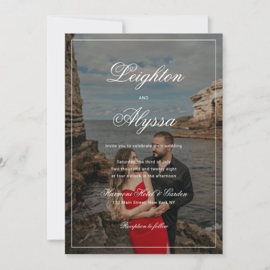 書フォーマルエレガント跡フォトオーバーレイ結婚ズ 招待状 (正面)