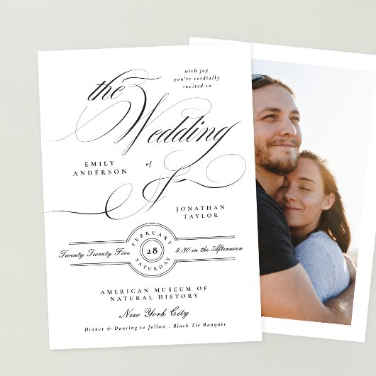 書フォーマルエレガント跡ブラックタイ写真結婚の 招待状