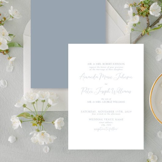 書フォーマルモダン書ダスティブルー結婚ズ 招待状