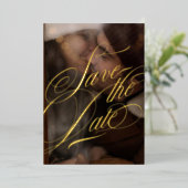 書フォーマル跡フォトブラックと実在金ゴールド 箔招待状 (立ち正面)