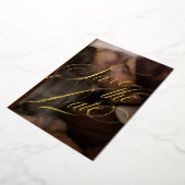 書フォーマル跡フォトブラックと実在金ゴールド 箔招待状 (回転した状態)