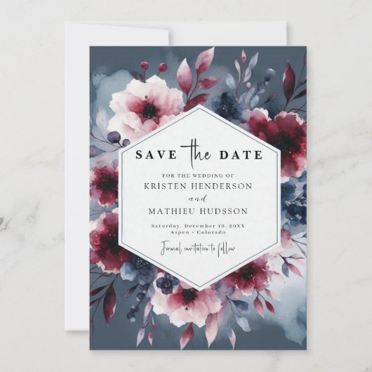 書フォーマル道ブルグンディ結婚ズ セーブザデート (正面)