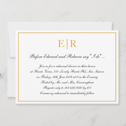書フォーマル道金ゴールドモノグラムリハーサルディナー 招待状 (正面)