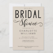 書ミニマルエレガント字のブライダルシャワー 招待状 (正面)