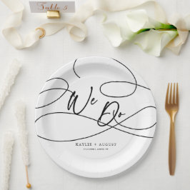 書ミニマルファンシー字の「We Do」のスクリプ結婚ト ペーパープレート