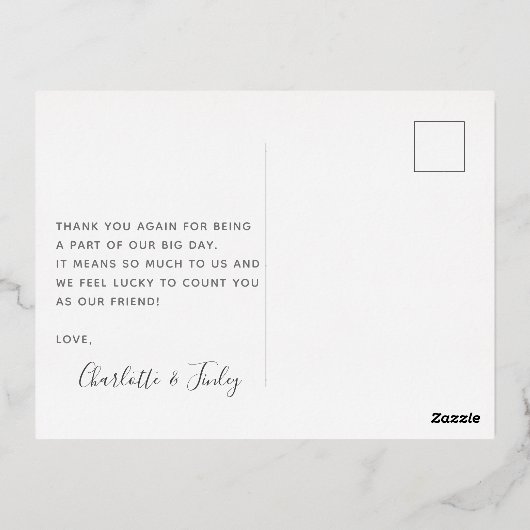 書ミニマル結婚パーソナライズされたの感謝 箔シーズンポストカード (裏面)