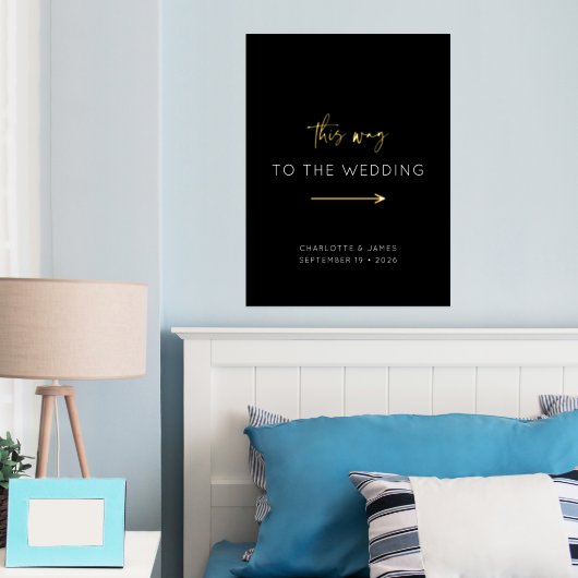 書ミニマル道白黒矢結婚印 箔ポスター (インサイチュ (寝室))