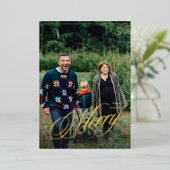 書メリーエレガント式フレーム写真ホリデー 箔招待状 (立ち正面)