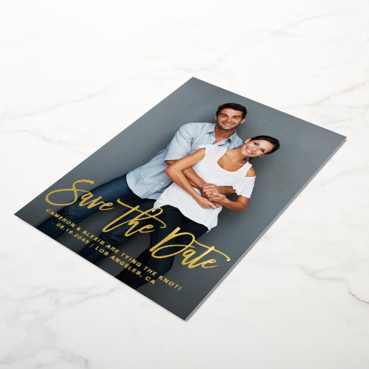 書モダンお洒落書の写真の日付を保存 箔招待状 (回転した状態)