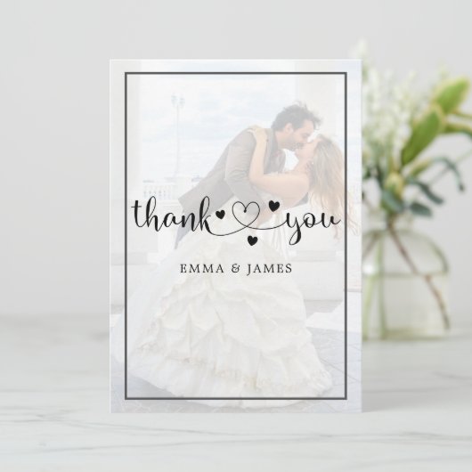 書モダンお洒落書オーバーレイ結婚写真 サンキューカード (スタンド正面)