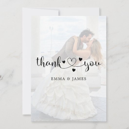 書モダンお洒落書オーバーレイ結婚写真 サンキューカード (裏面)