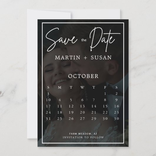 書モダンお洒落書オーバーレイ結婚写真 セーブザデート (正面)